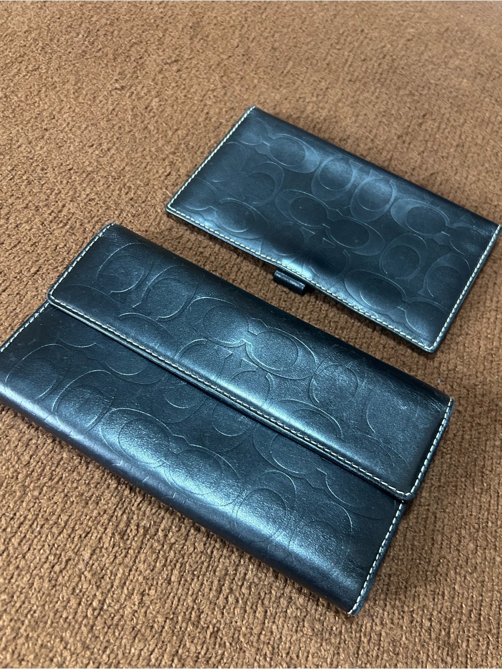 Retro Coach black leather wallet with checkbook cover set signature